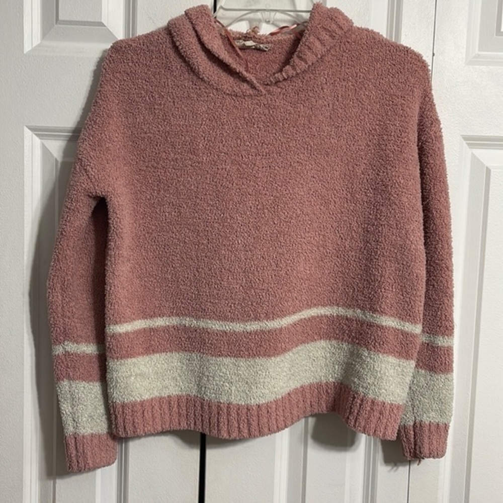 Pink Republic M Popcorn Knit Hoodie Women Pink Excellent Striped Pullover